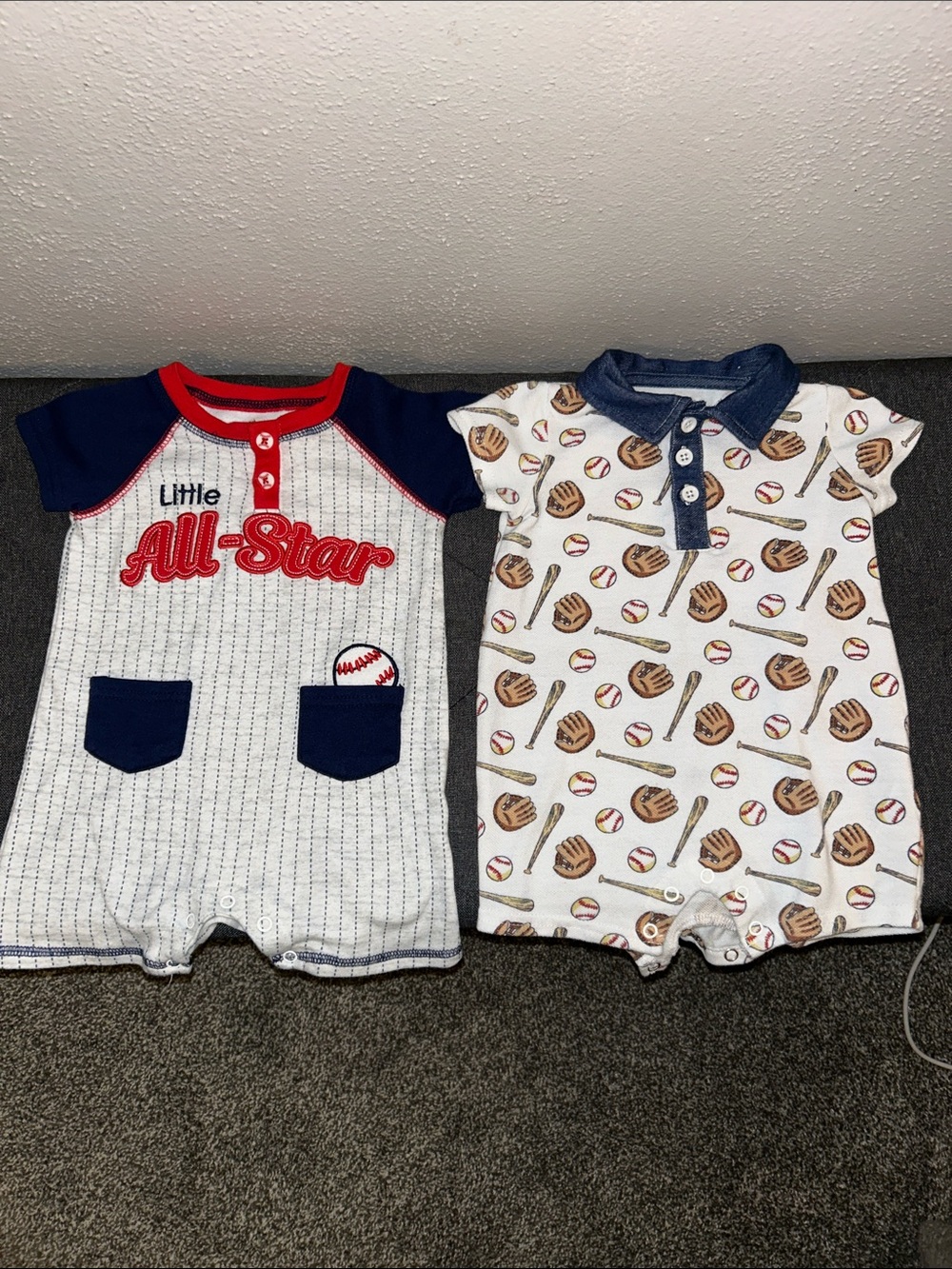 Baby Starters Baby Boy Baseball One-Piece Rompers in White, Navy, Red, Tan